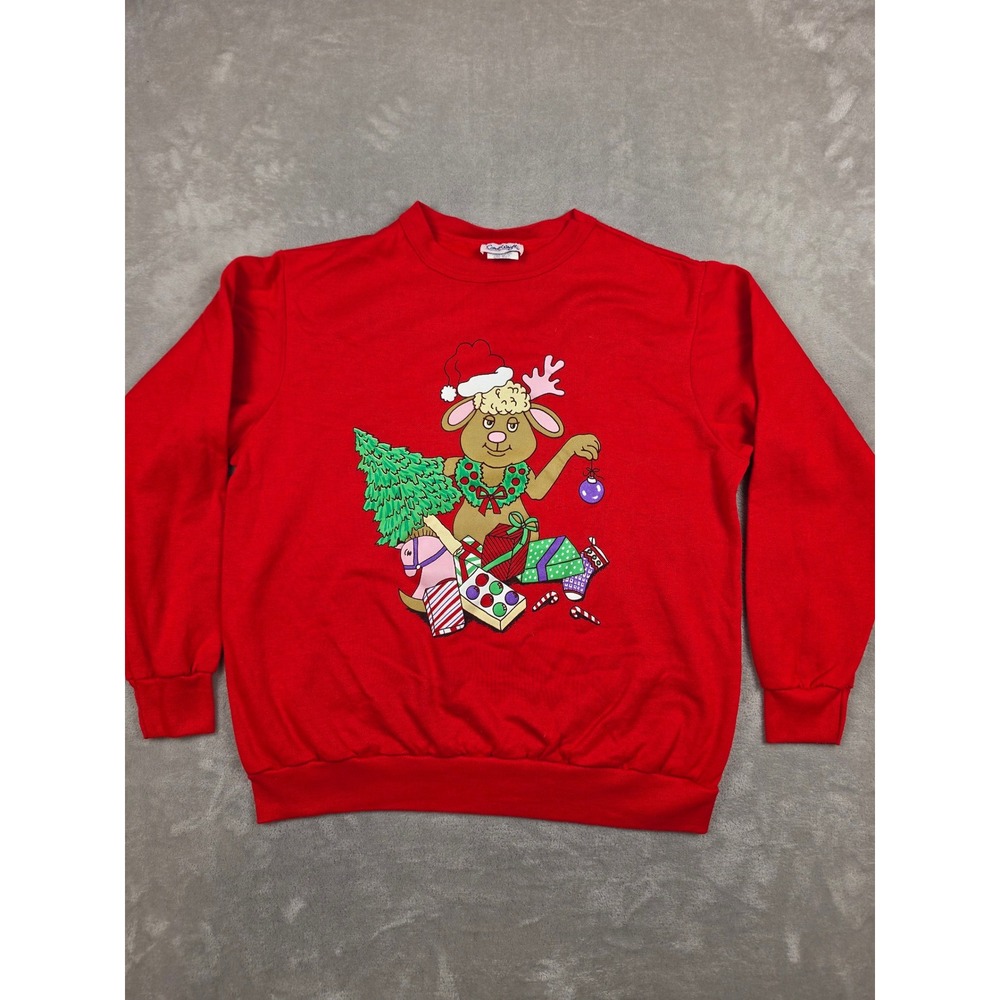 Vintage Carol Wright Sweatshirt Women Large Red Christmas Reindeer USA Made